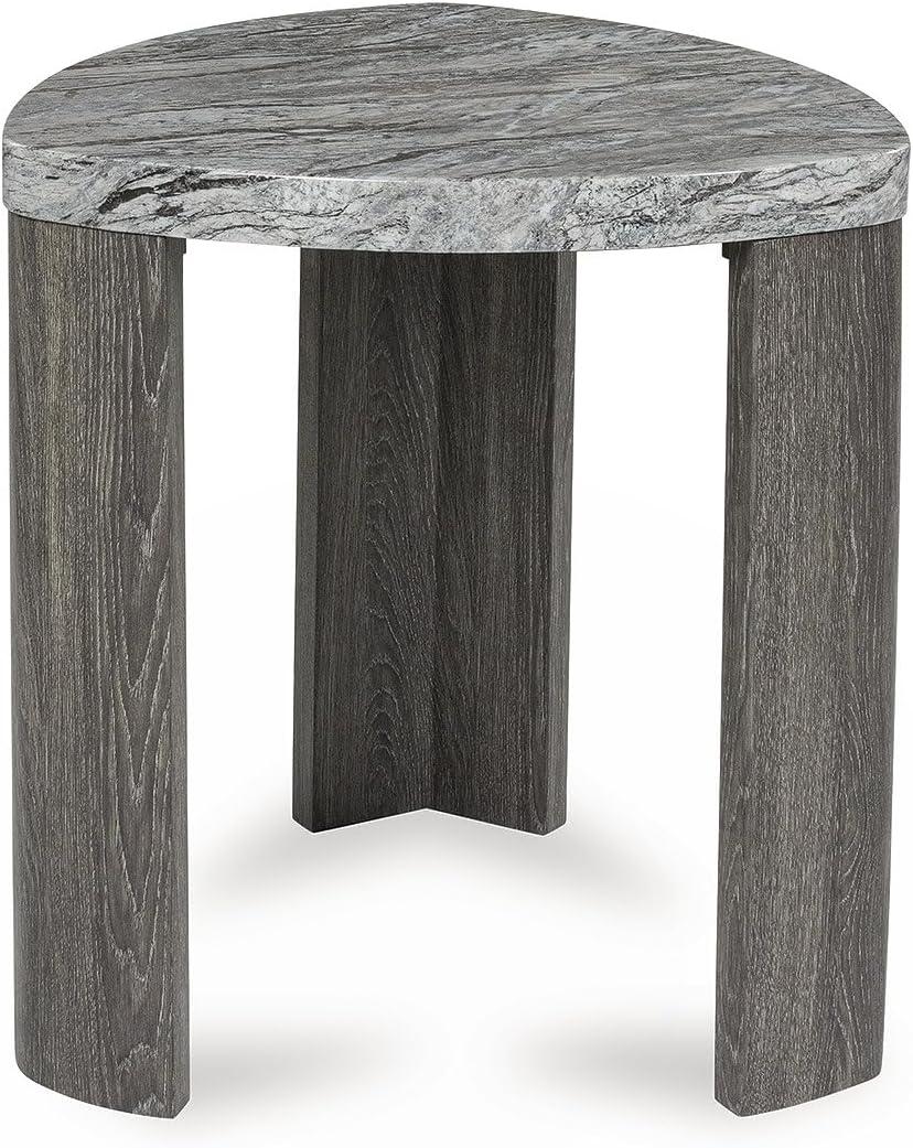 imageSignature Design by Ashley Surmour Contemporary End Table with Faux Marble Top Light GrayEnd Table