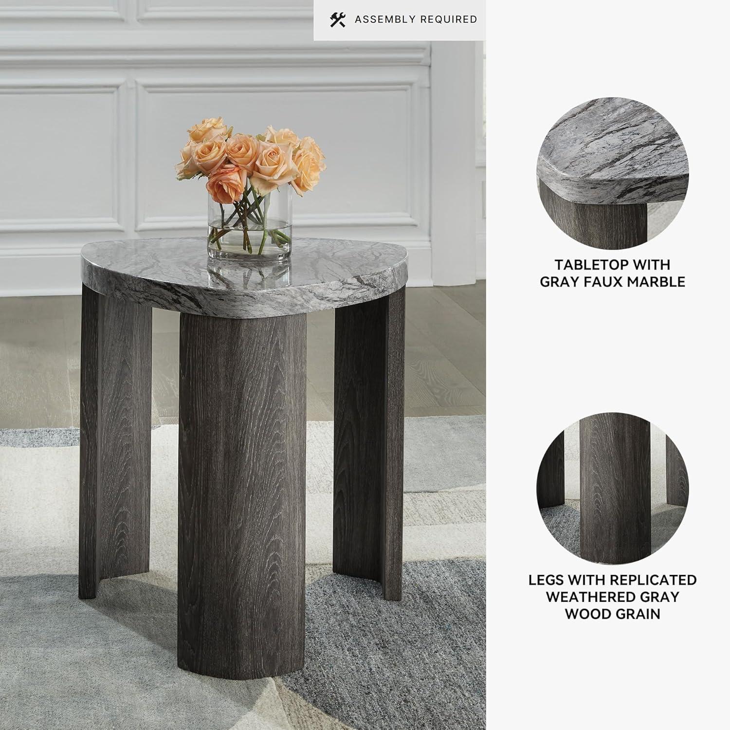 imageSignature Design by Ashley Surmour Contemporary End Table with Faux Marble Top Light GrayEnd Table
