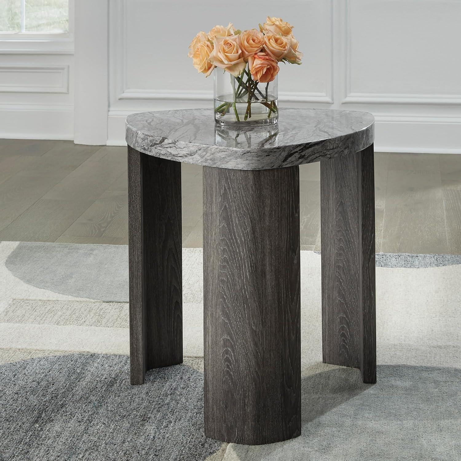 imageSignature Design by Ashley Surmour Contemporary End Table with Faux Marble Top Light GrayEnd Table