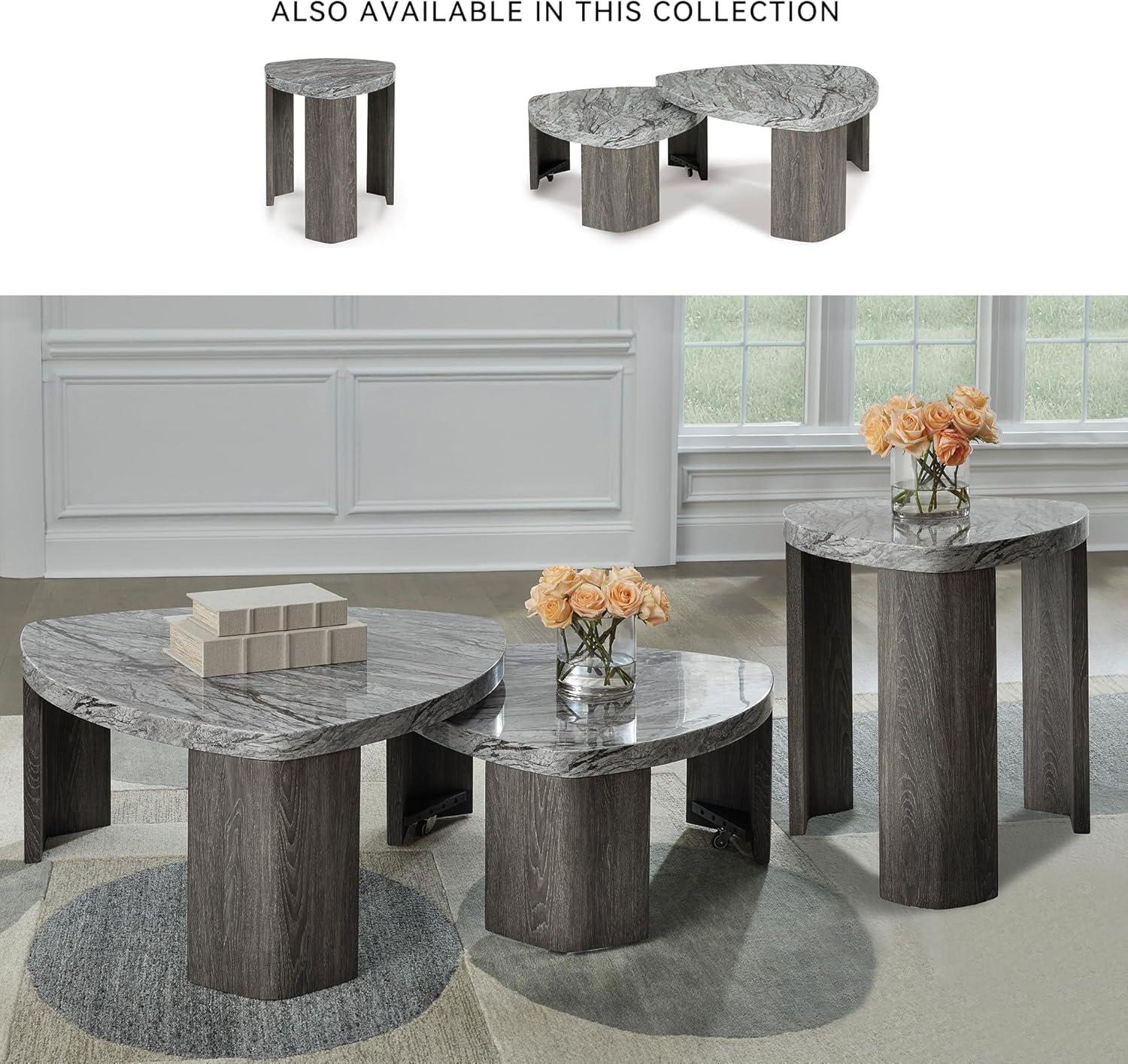 imageSignature Design by Ashley Surmour Contemporary End Table with Faux Marble Top Light GrayEnd Table