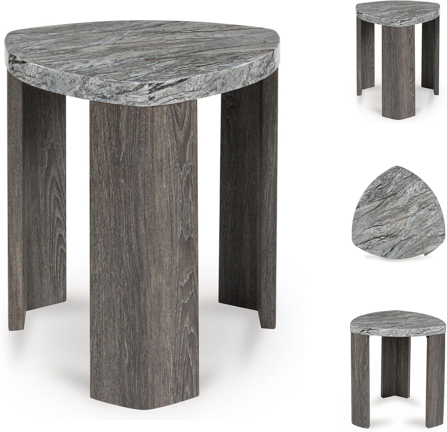 imageSignature Design by Ashley Surmour Contemporary End Table with Faux Marble Top Light GrayEnd Table