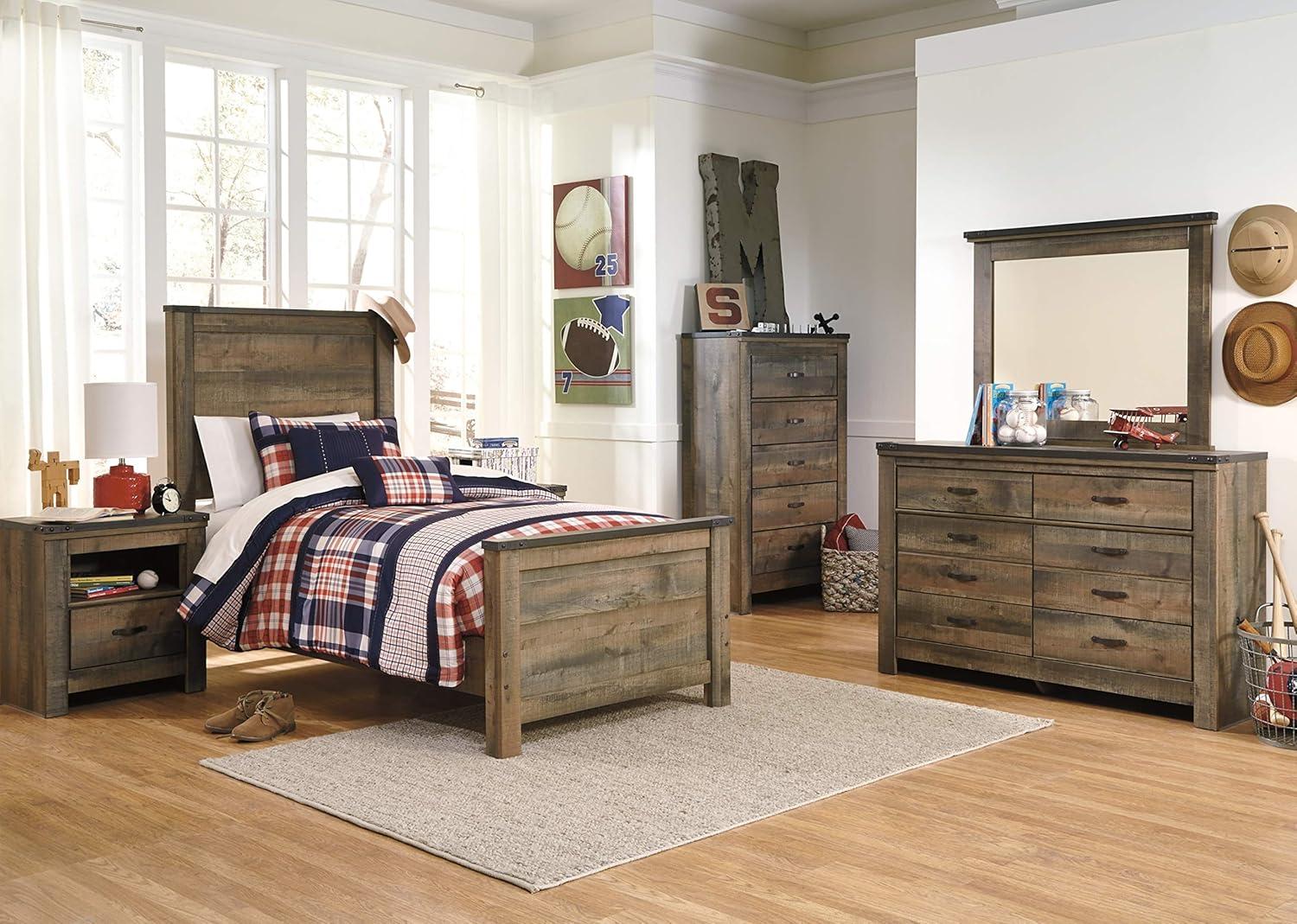 imageSignature Trinell Rustic 5Drawer Chest and 1Drawer Nightstand Bundle with USB Charging Warm Brown