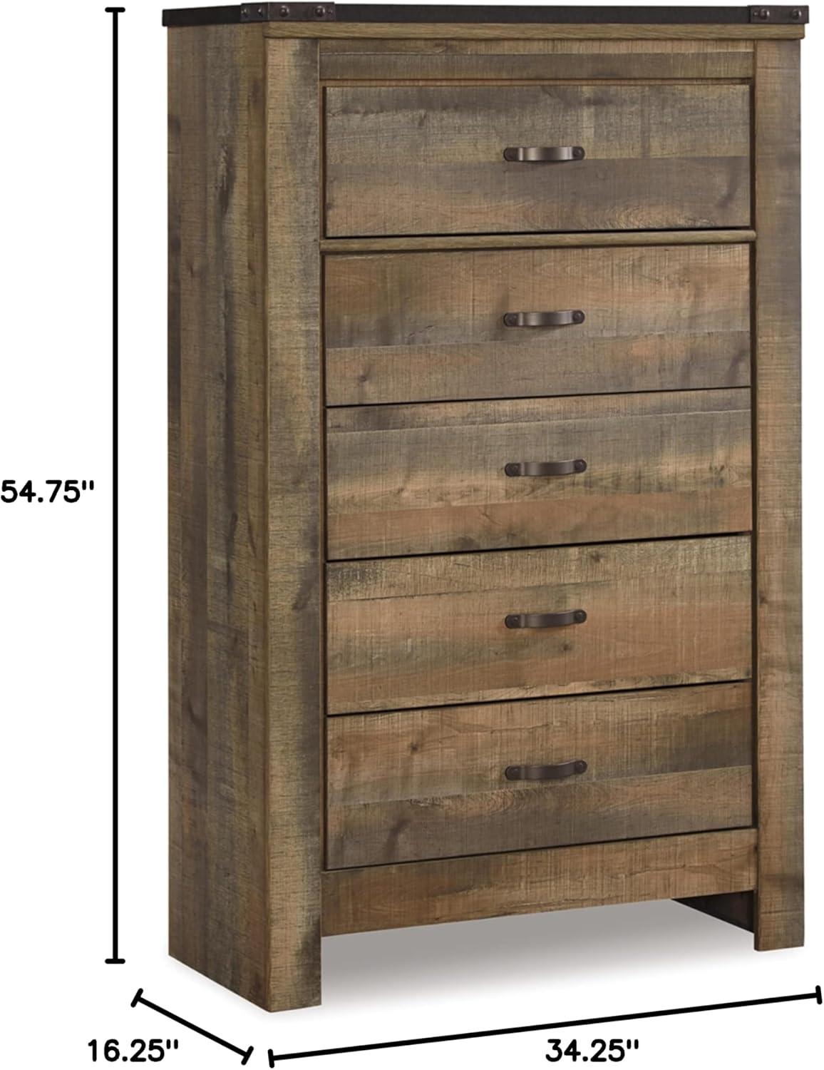 imageSignature Trinell Rustic 5Drawer Chest and 1Drawer Nightstand Bundle with USB Charging Warm Brown