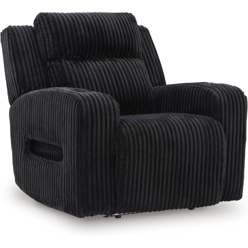 imageSignature Design by Ashley Broad Cove Casual LED Power Recliner with Adjustable Headrest Storage and USB Ports BlackBlack