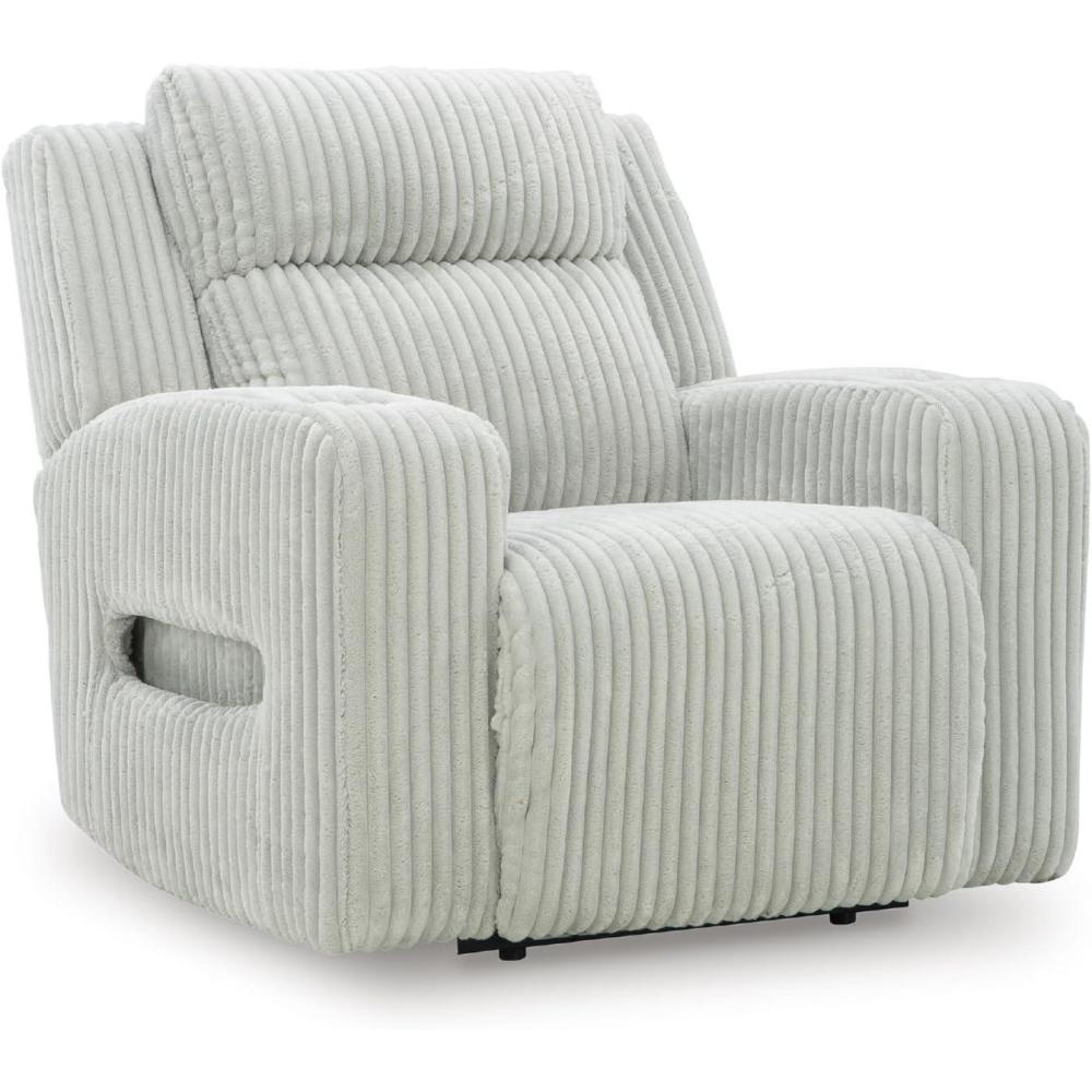 imageSignature Design by Ashley Broad Cove Casual LED Power Recliner with Adjustable Headrest Storage and USB Ports BlackLight Gray