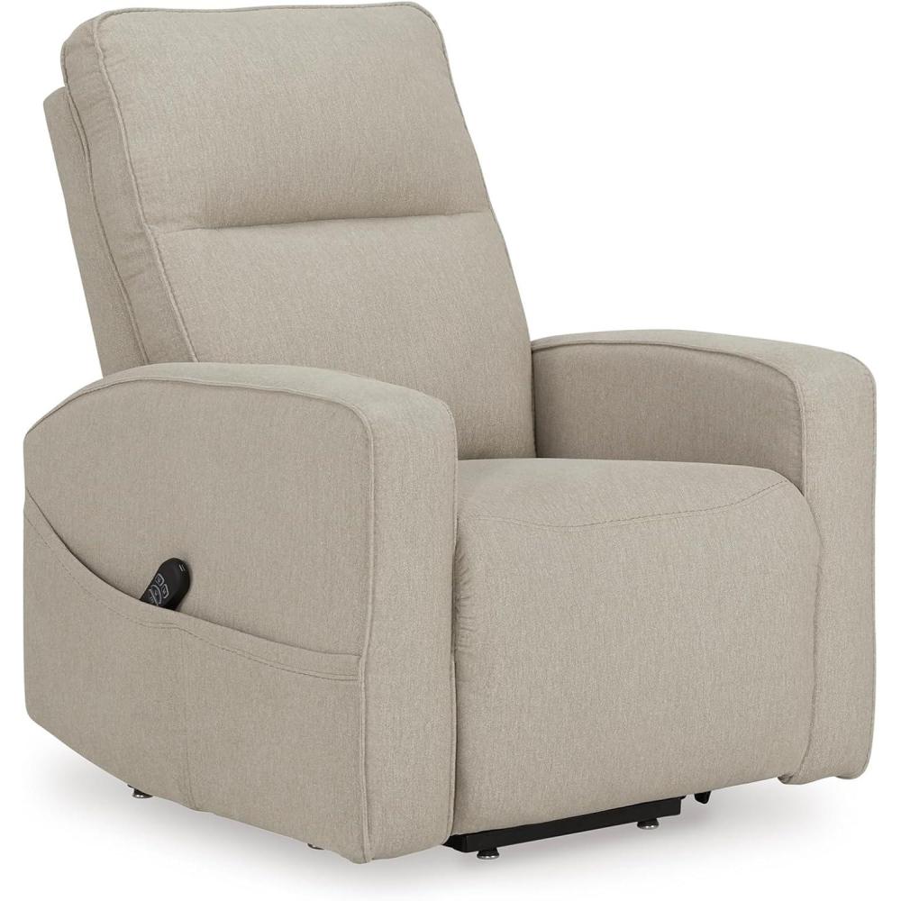 imageSignature Design by Ashley Starganza Modern Stain Resistant Power Lift Recliner with Heat Massage Function and Side Pocket BeigeLight Gray