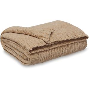 Signature Design by Ashley Anawood Farmhouse Washable Knitted Throw with Border Edge, Dark Brown(Light Brown)