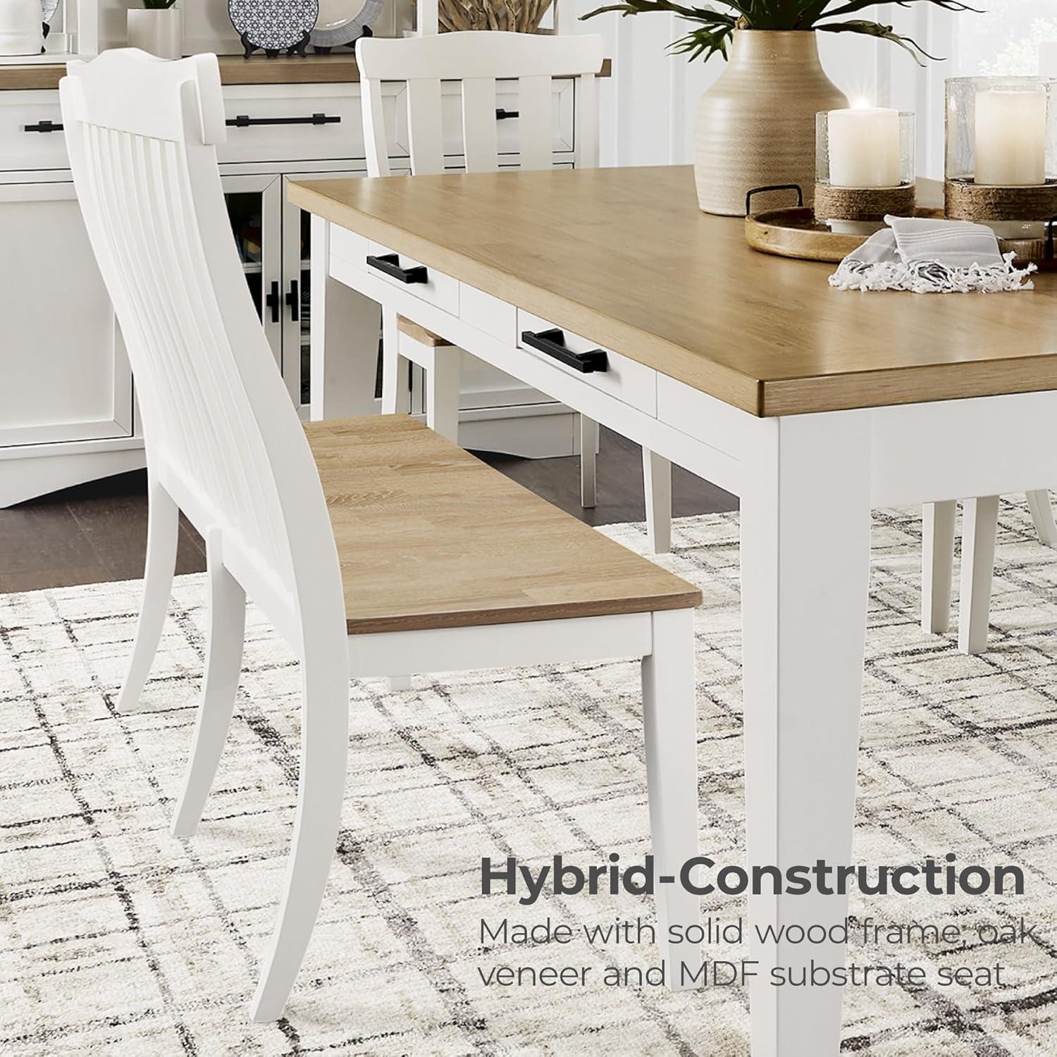 imageSignature Design by Ashley Ashbryn Farmhouse Armless Dining Double Chair with Bent Slat Back White ampamp Light Brown