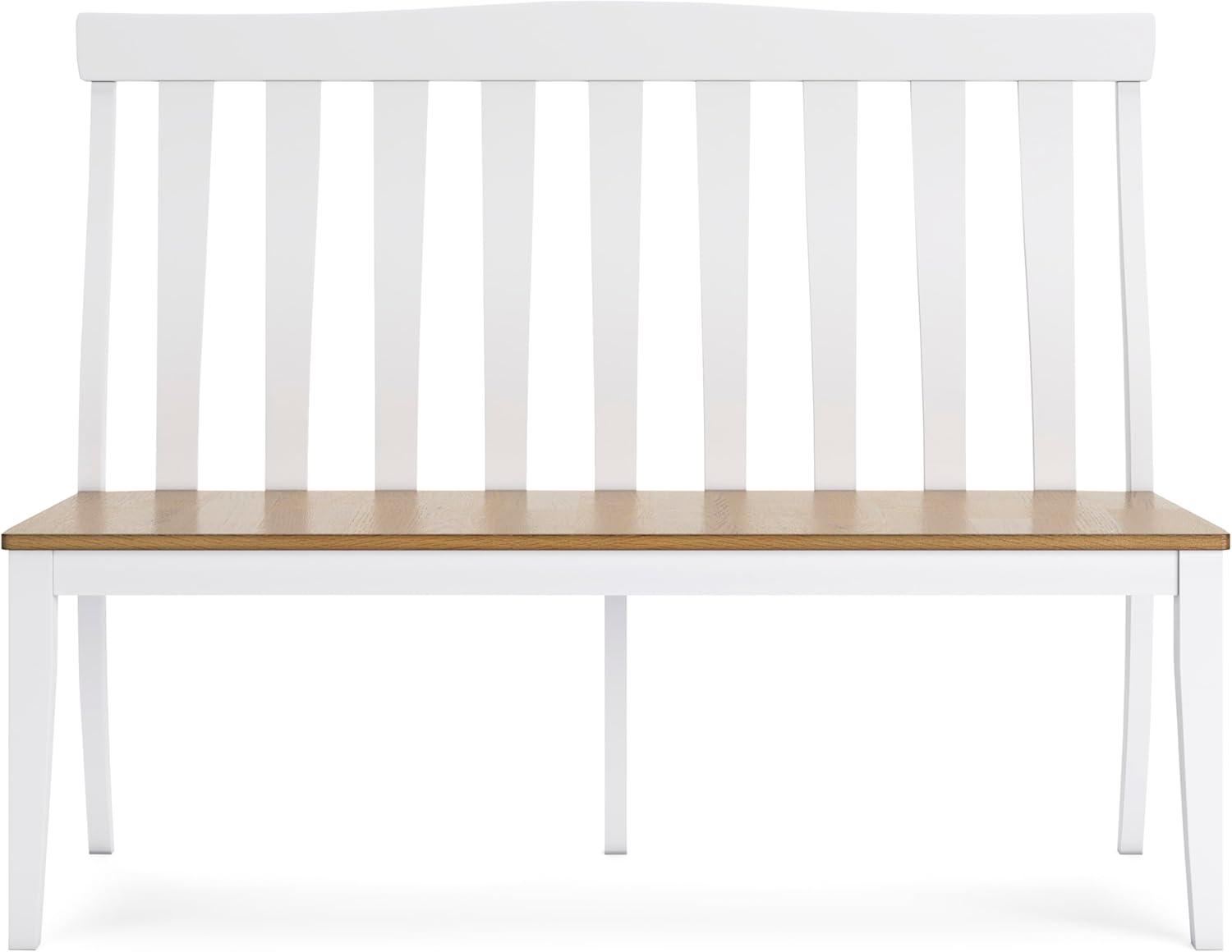 imageSignature Design by Ashley Ashbryn Farmhouse Armless Dining Double Chair with Bent Slat Back White ampamp Light Brown