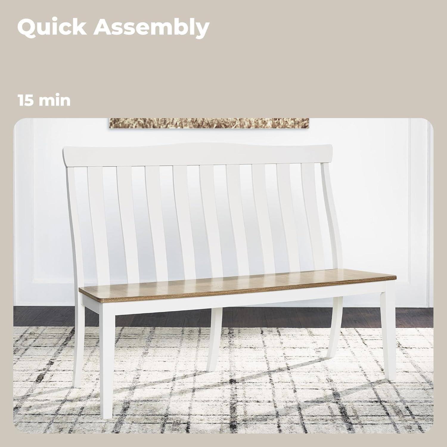 imageSignature Design by Ashley Ashbryn Farmhouse Armless Dining Double Chair with Bent Slat Back White ampamp Light Brown