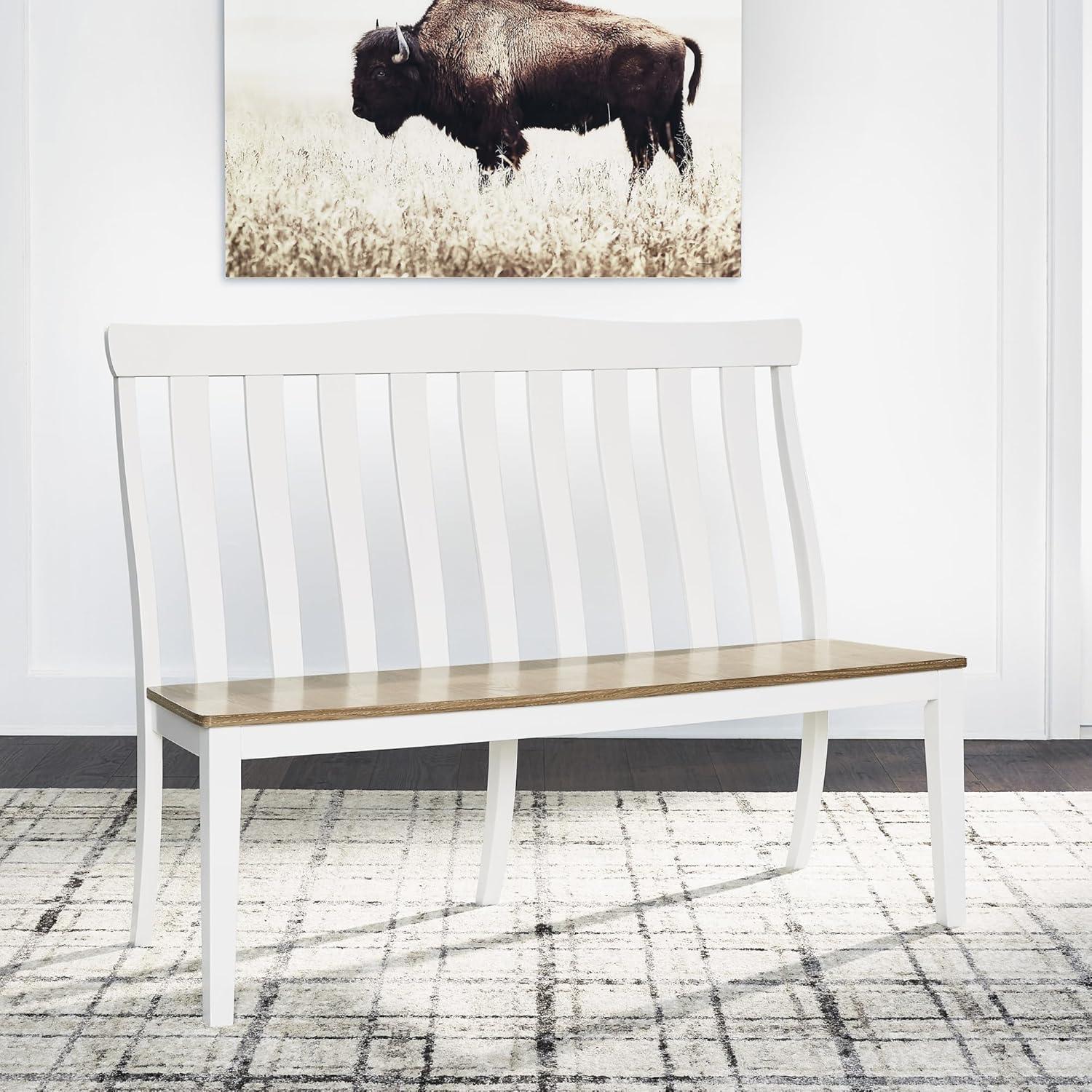 imageSignature Design by Ashley Ashbryn Farmhouse Armless Dining Double Chair with Bent Slat Back White ampamp Light Brown