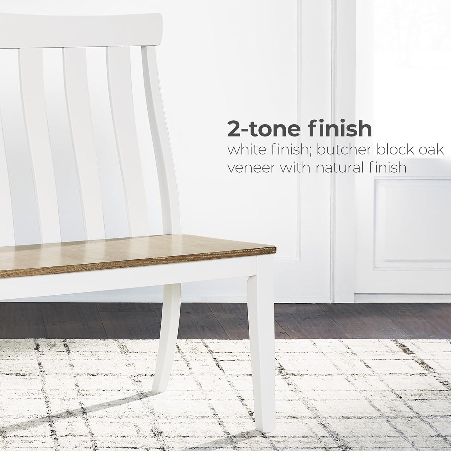 imageSignature Design by Ashley Ashbryn Farmhouse Armless Dining Double Chair with Bent Slat Back White ampamp Light Brown