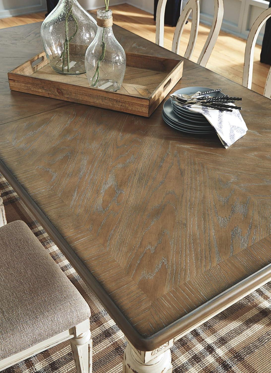 imageSignature Design by Ashley Realyn French Country Dining Extension Table Seats up to 8 Chipped White and 2 Upholstered Dining Chairs