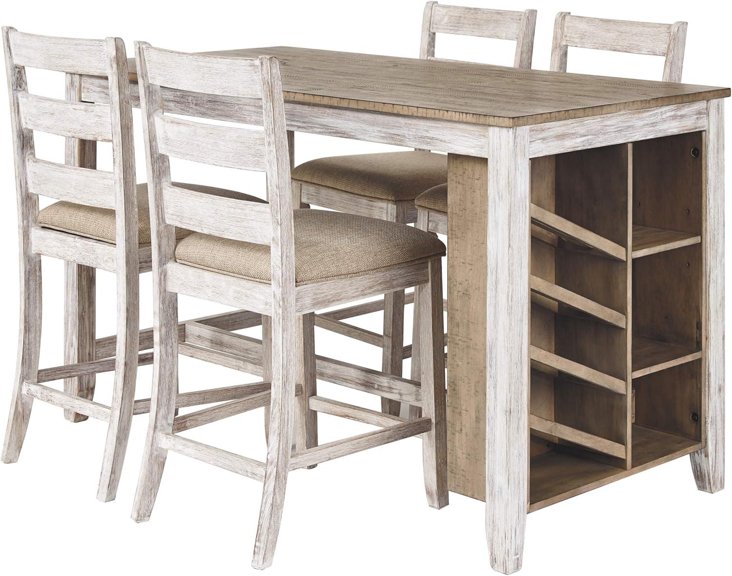 imageSignature Design by Ashley Skempton Farmhouse 36quot Counter Height Dining Table with Storage ampamp Wine Rack Whitewash ampamp Skempton 24quot Counter Height Upholstered Barstool Set of 2 Antique White