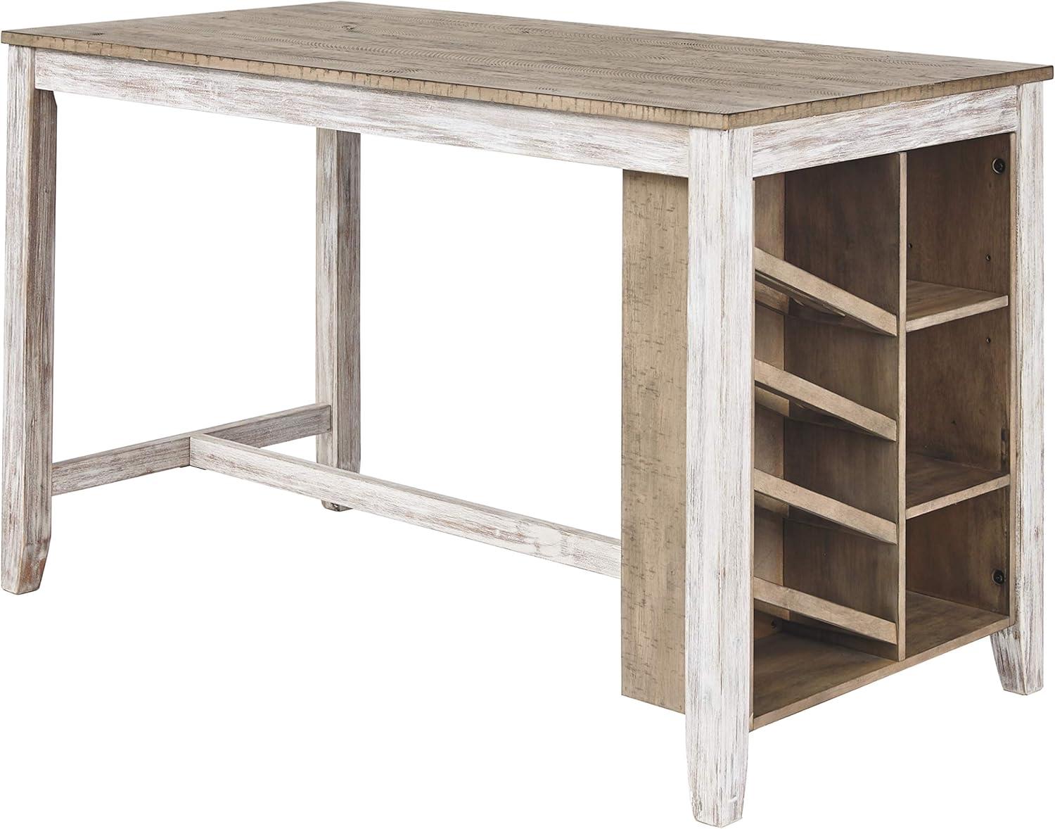 imageSignature Design by Ashley Skempton Farmhouse 36quot Counter Height Dining Table with Storage ampamp Wine Rack Whitewash ampamp Skempton 24quot Counter Height Upholstered Barstool Set of 2 Antique White