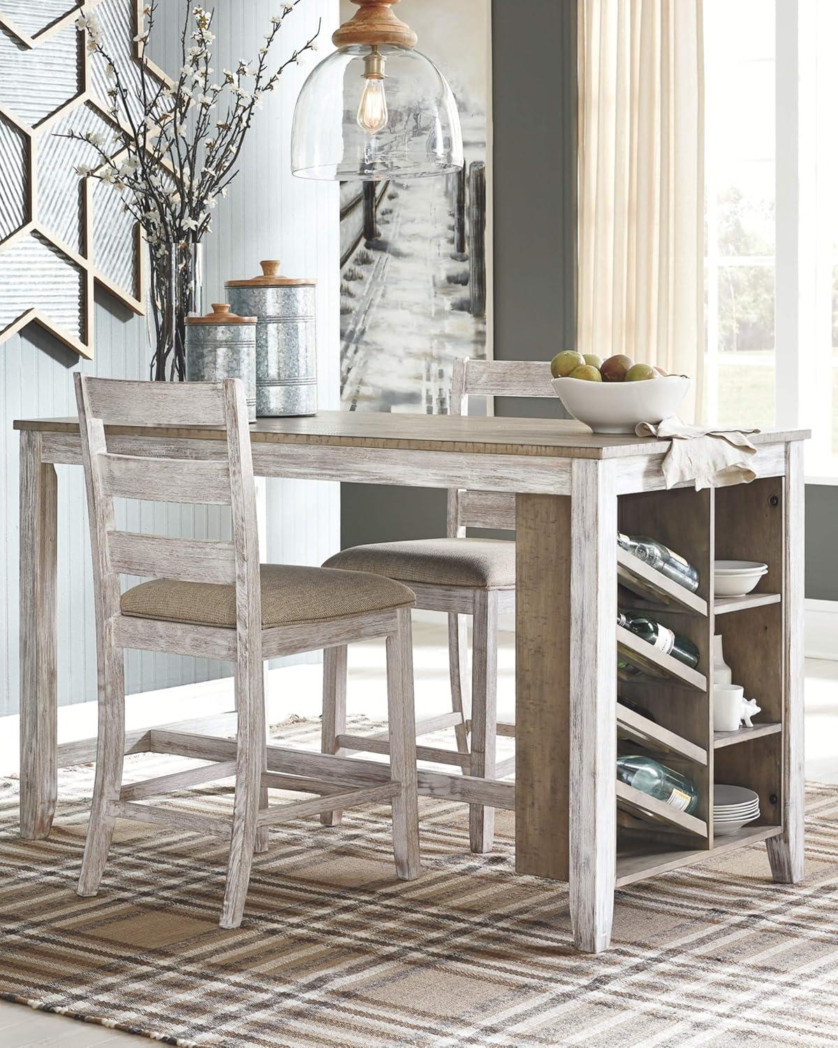 imageSignature Design by Ashley Skempton Farmhouse 36quot Counter Height Dining Table with Storage ampamp Wine Rack Whitewash ampamp Skempton 24quot Counter Height Upholstered Barstool Set of 2 Antique White