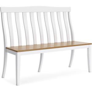 Signature Design by Ashley Ashbryn Farmhouse Armless Dining Double Chair with Bent Slat Back, White & Light Brown