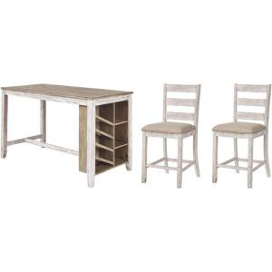Signature Design by Ashley Skempton Farmhouse 36″ Counter Height Dining Table with Storage & Wine Rack, Whitewash & Skempton 24″ Counter Height Upholstered Barstool, Set of 2, Antique White