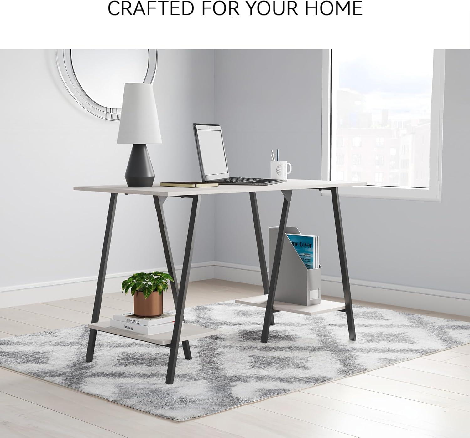 imageSignature Design by Ashley Bayflynn Modern Home Office Desk or Drafting Table with Sawhorse Legs White ampamp BlackBrown