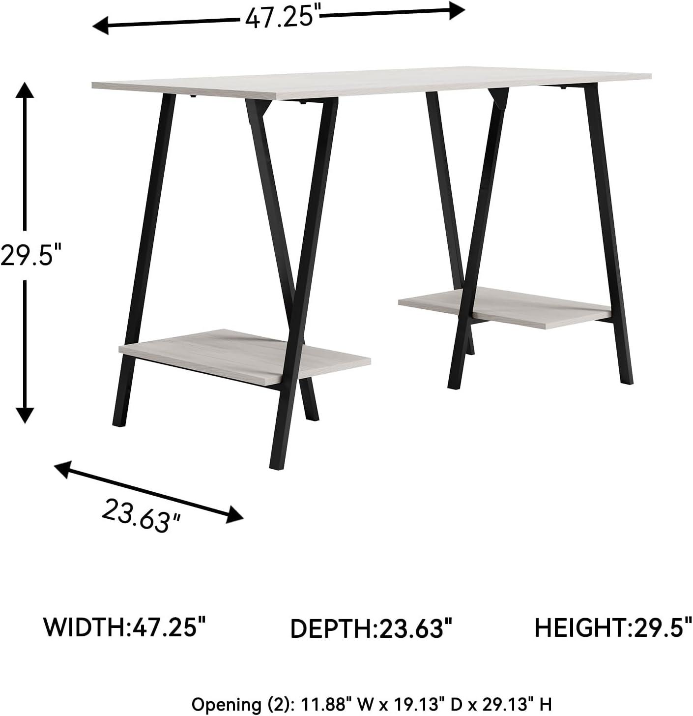 imageSignature Design by Ashley Bayflynn Modern Home Office Desk or Drafting Table with Sawhorse Legs White ampamp BlackBrown