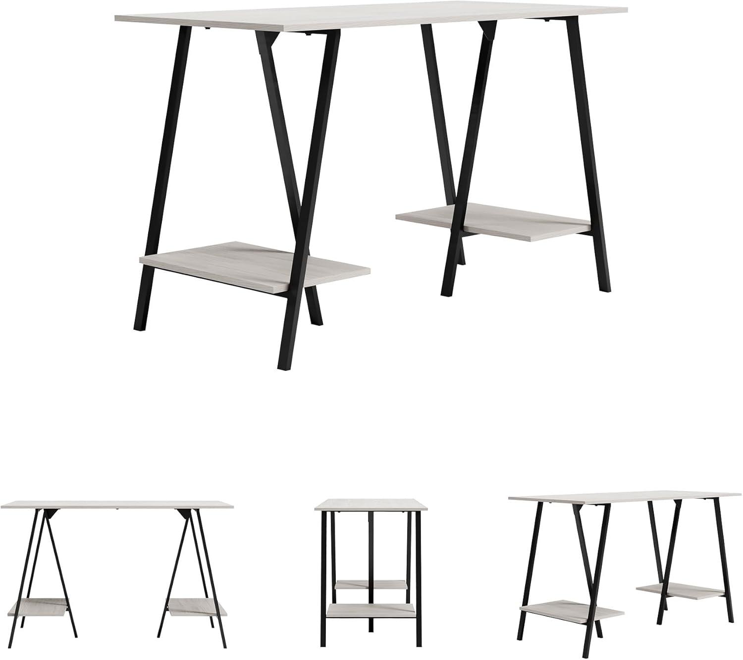 imageSignature Design by Ashley Bayflynn Modern Home Office Desk or Drafting Table with Sawhorse Legs White ampamp BlackBrown