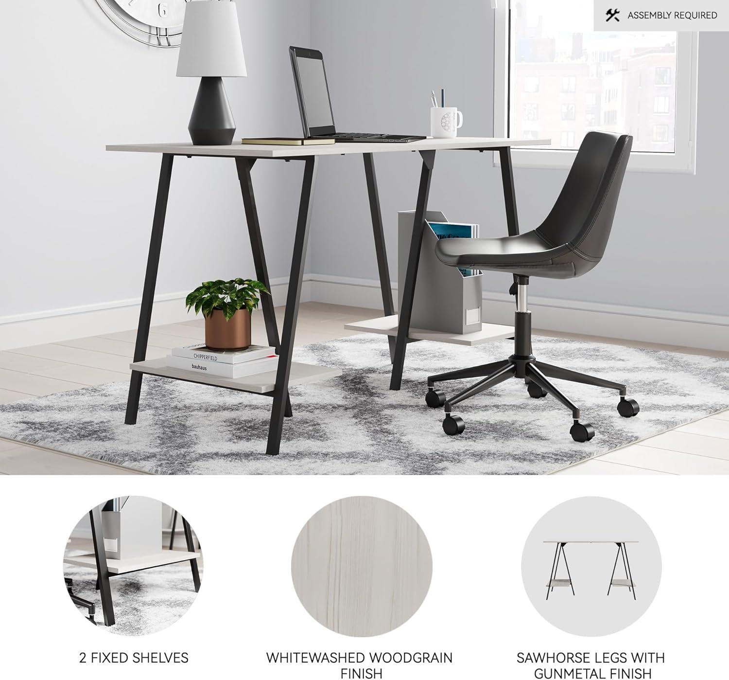 imageSignature Design by Ashley Bayflynn Modern Home Office Desk or Drafting Table with Sawhorse Legs White ampamp BlackBrown