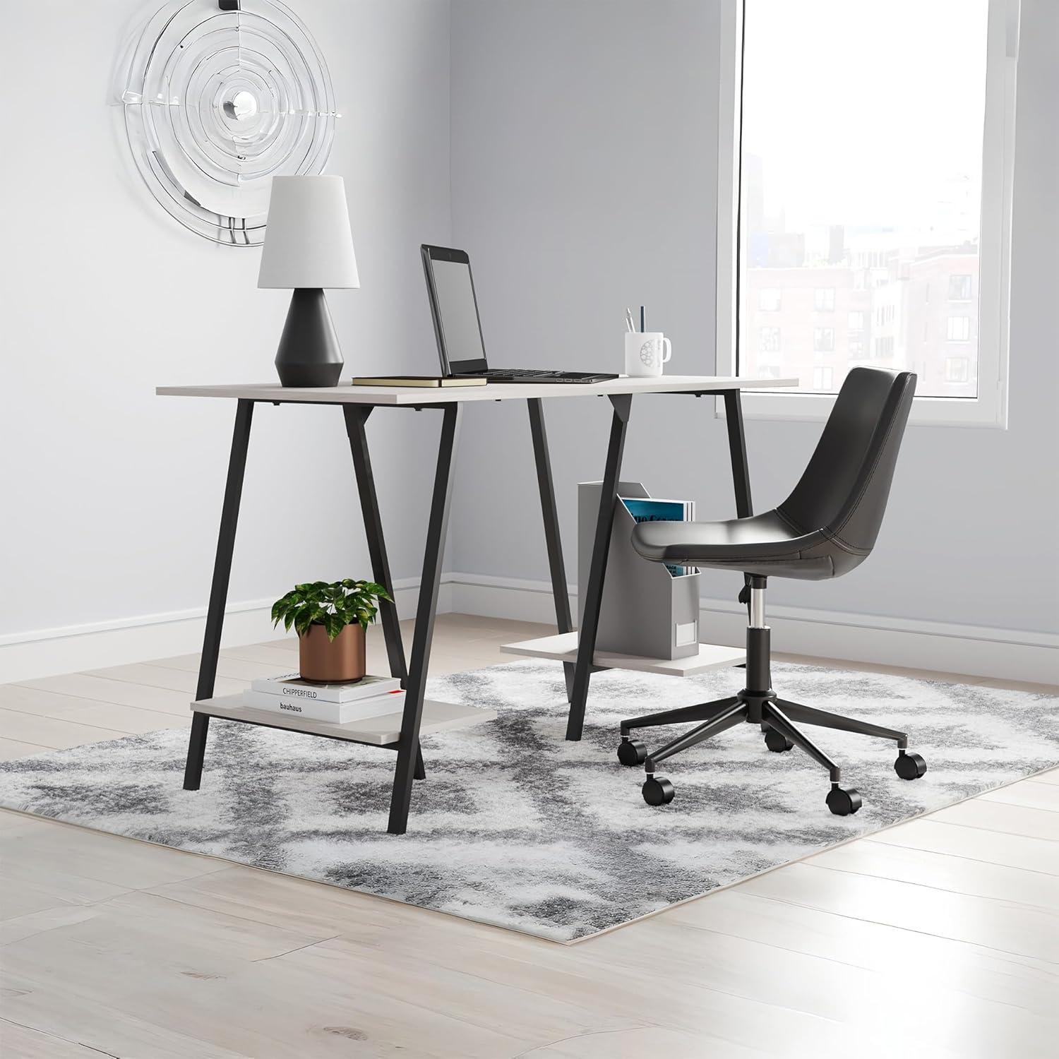 imageSignature Design by Ashley Bayflynn Modern Home Office Desk or Drafting Table with Sawhorse Legs White ampamp BlackBrown