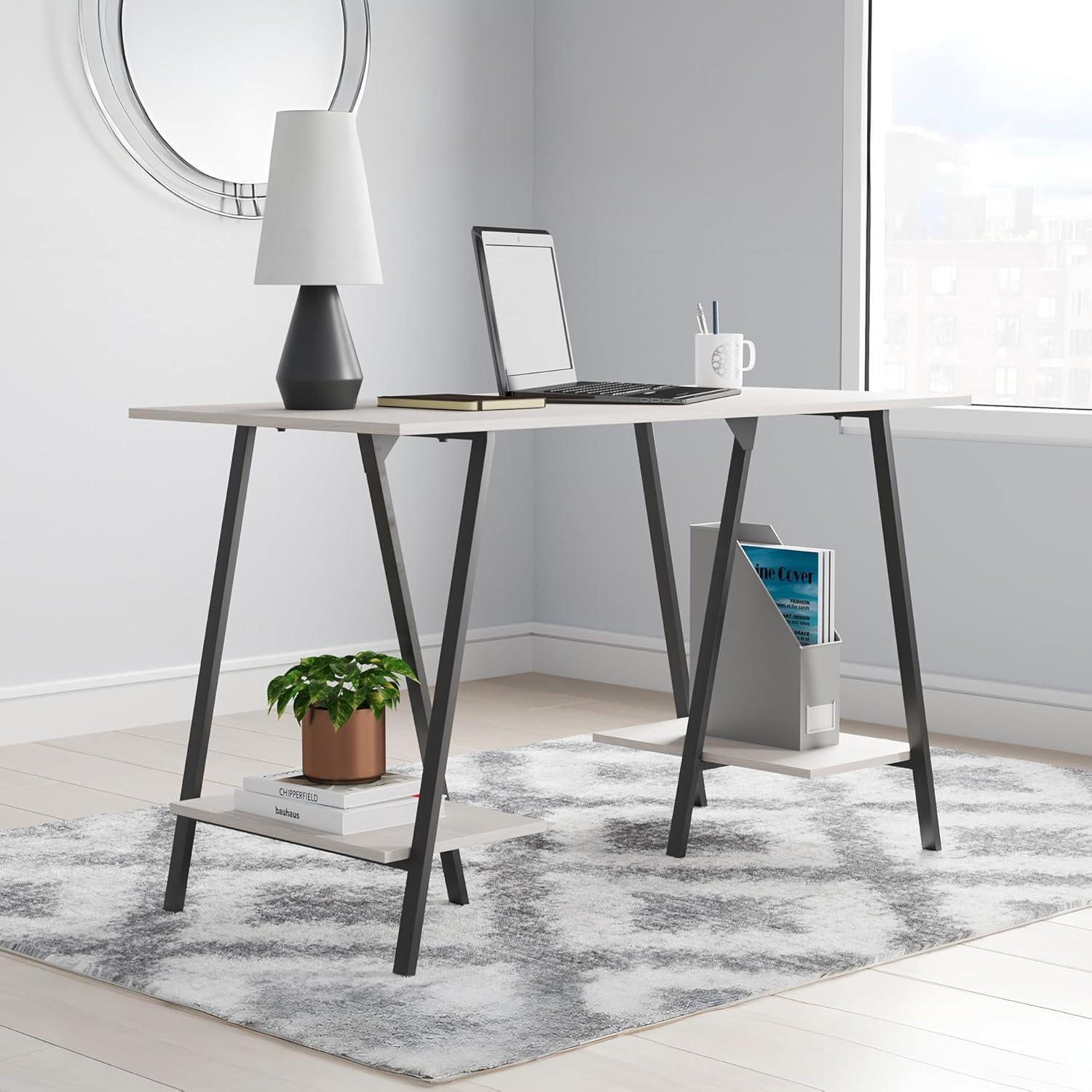 imageSignature Design by Ashley Bayflynn Modern Home Office Desk or Drafting Table with Sawhorse Legs White ampamp BlackBrown