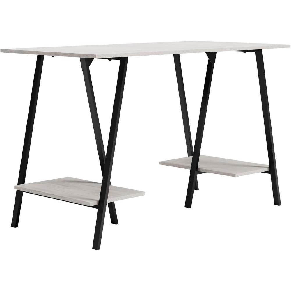 imageSignature Design by Ashley Bayflynn Modern Home Office Desk or Drafting Table with Sawhorse Legs White ampamp BlackBrown