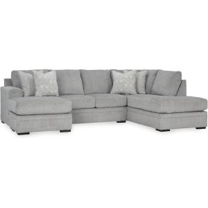 Signature Design by Ashley Casselbury Casual Left-Arm Facing 2-Piece Sectional with Chaise, Loose Seat Cushions and 4 Throw Pillows, Light Gray(Grey)