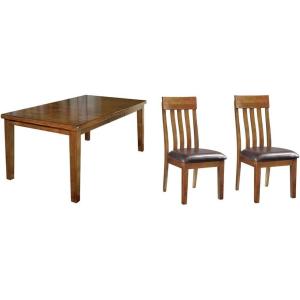 Signature Design by Ashley Ralene Traditional Dining Room Extension Table, Medium Brown & Ralene Rake Back 19″ Dining Room Chair 2 Count, Medium Brown(Medium Brown)