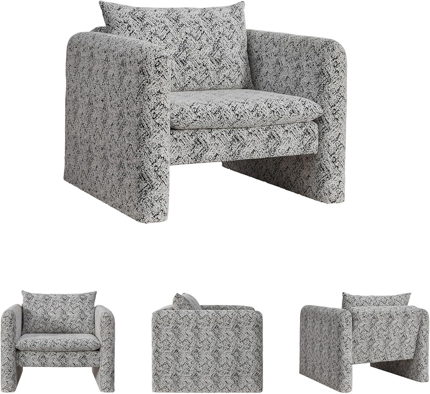 imageSignature Design by Ashley Kenbell Contemporary Geometric Patterned Accent Chair with Loose Cushions Black ampamp White