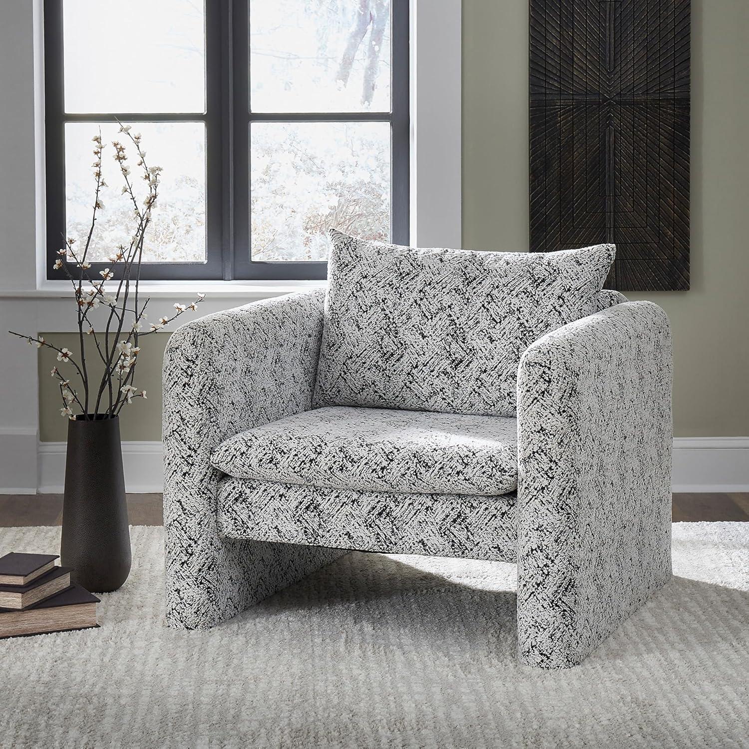 imageSignature Design by Ashley Kenbell Contemporary Geometric Patterned Accent Chair with Loose Cushions Black ampamp White