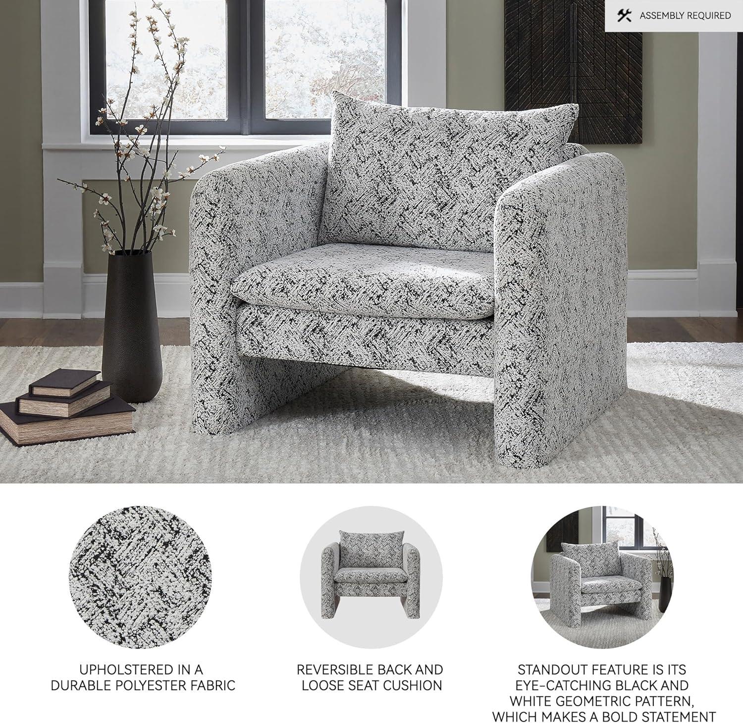 imageSignature Design by Ashley Kenbell Contemporary Geometric Patterned Accent Chair with Loose Cushions Black ampamp White