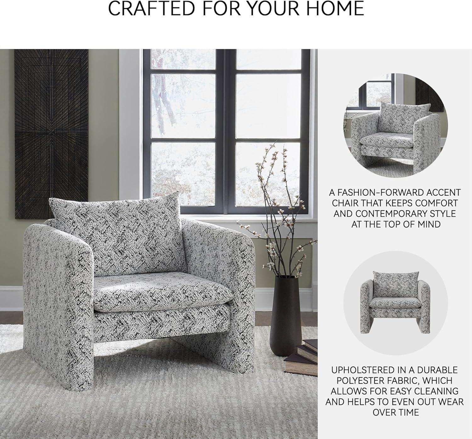 imageSignature Design by Ashley Kenbell Contemporary Geometric Patterned Accent Chair with Loose Cushions Black ampamp White