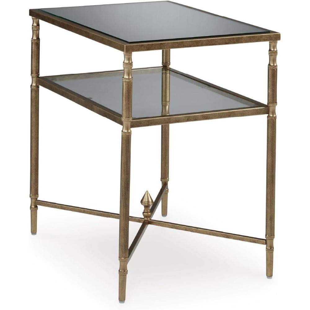 imageSignature Design by Ashley Cloverty Industrial MirrorTabletop End Table with Round Legs and Glass Shelf Metallic