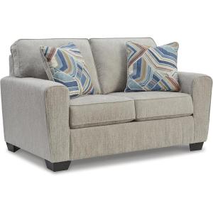 Signature Design by Ashley Cashton Contemporary Loveseat, Exposed Feed With Faux Wood Finish, Accent Pillows, Fabric Upholstery, 63″ W x 38″ D x 39″ H, Blue(Light Gray)
