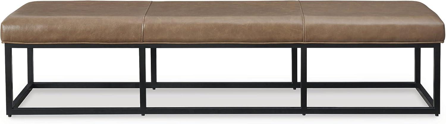 imageSignature Design by Ashley Joston Contemporary Leather Upholstered Accent Bench with Metal Frame Light Brown ampamp Black