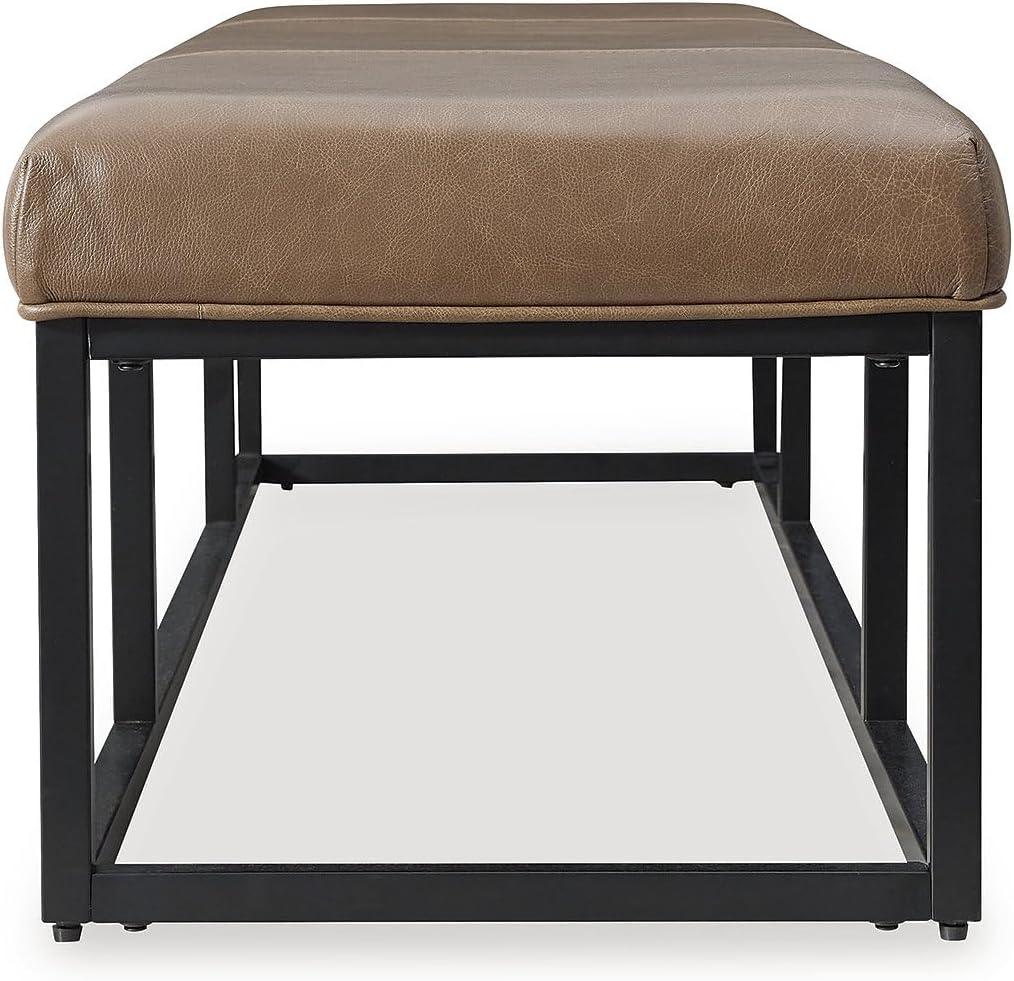 imageSignature Design by Ashley Joston Contemporary Leather Upholstered Accent Bench with Metal Frame Light Brown ampamp Black