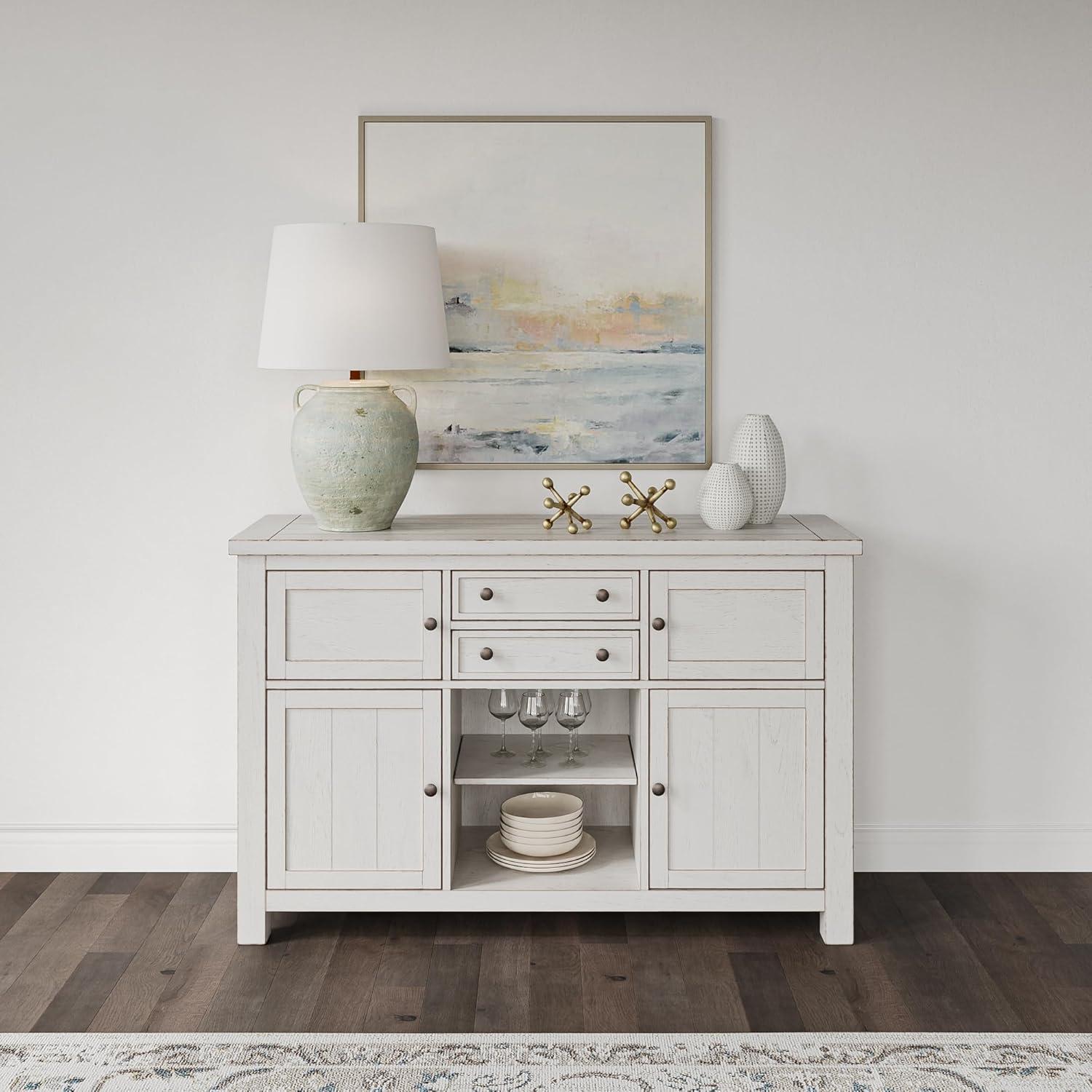 imageSignature Design by Ashley Wildenauer Farmhouse Dining Buffet with Drawers and Adjustable Shelves Light Brown ampamp BlackWhite