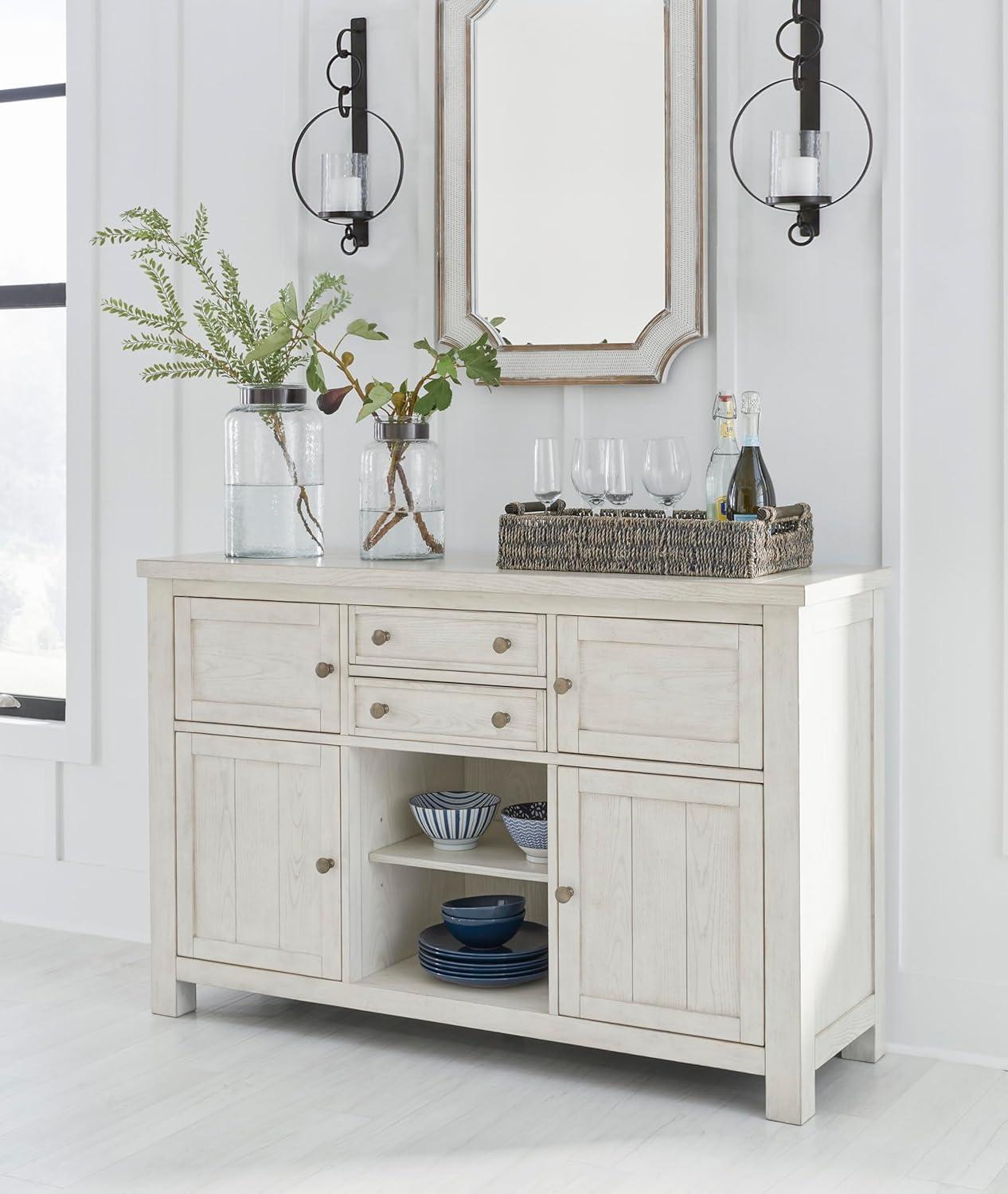 imageSignature Design by Ashley Wildenauer Farmhouse Dining Buffet with Drawers and Adjustable Shelves Light Brown ampamp BlackWhite
