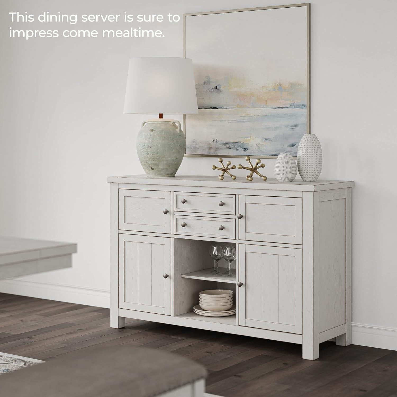 imageSignature Design by Ashley Wildenauer Farmhouse Dining Buffet with Drawers and Adjustable Shelves Light Brown ampamp BlackWhite