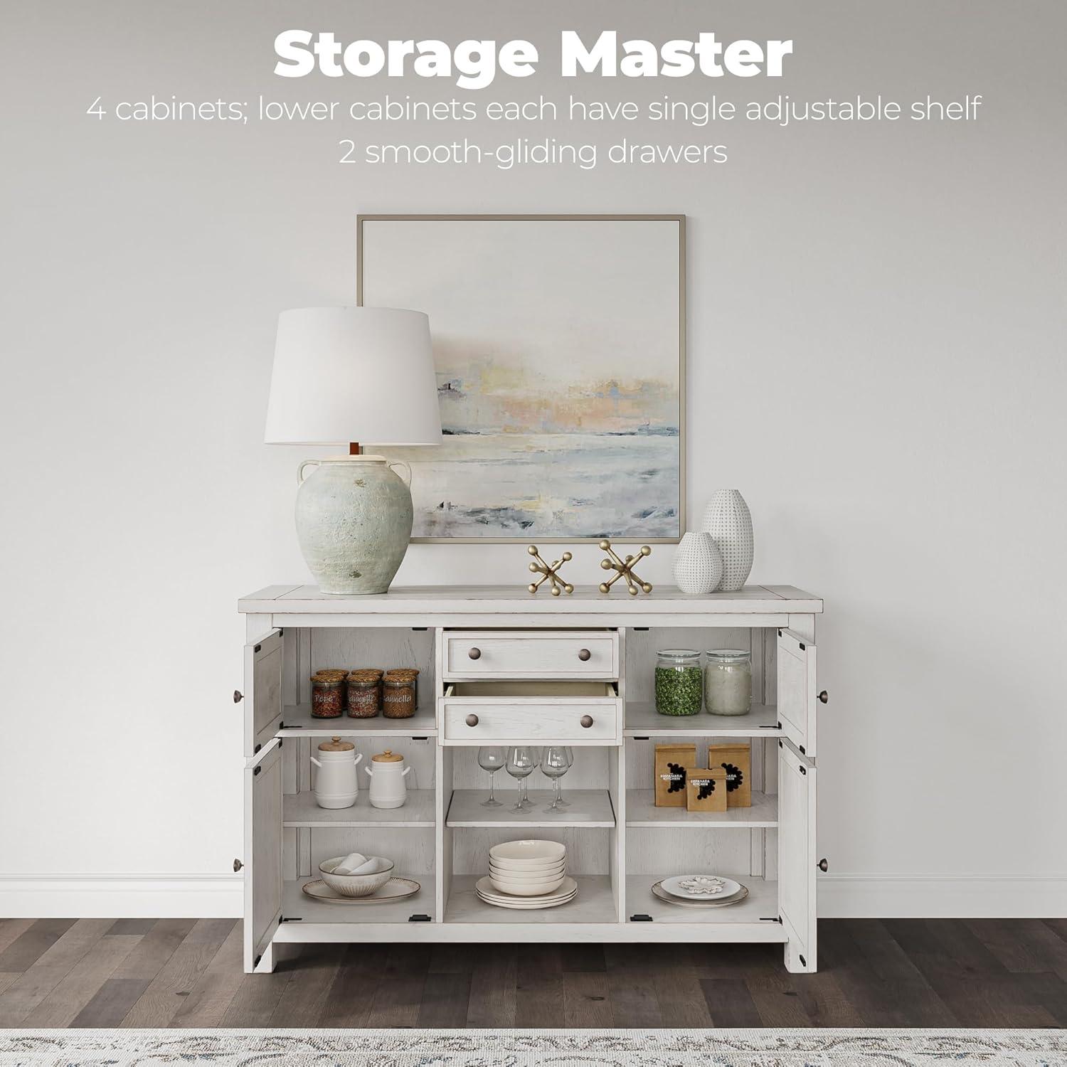 imageSignature Design by Ashley Wildenauer Farmhouse Dining Buffet with Drawers and Adjustable Shelves Light Brown ampamp BlackWhite