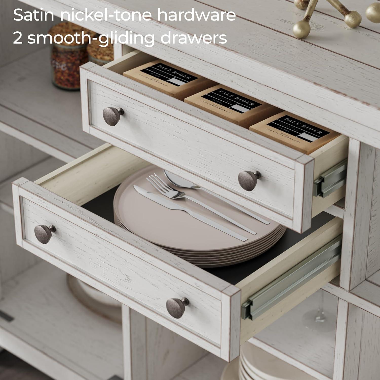 imageSignature Design by Ashley Wildenauer Farmhouse Dining Buffet with Drawers and Adjustable Shelves Light Brown ampamp BlackWhite