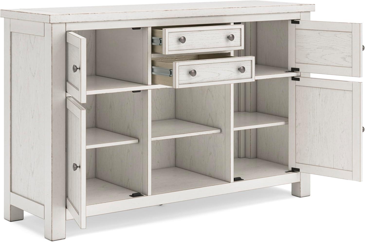imageSignature Design by Ashley Wildenauer Farmhouse Dining Buffet with Drawers and Adjustable Shelves Light Brown ampamp BlackWhite