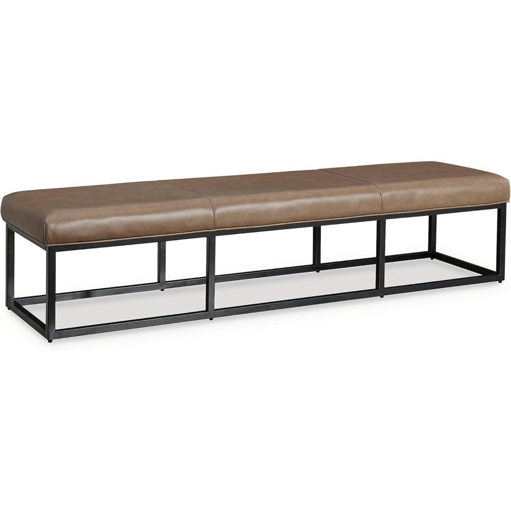 imageSignature Design by Ashley Joston Contemporary Leather Upholstered Accent Bench with Metal Frame Light Brown ampamp Black