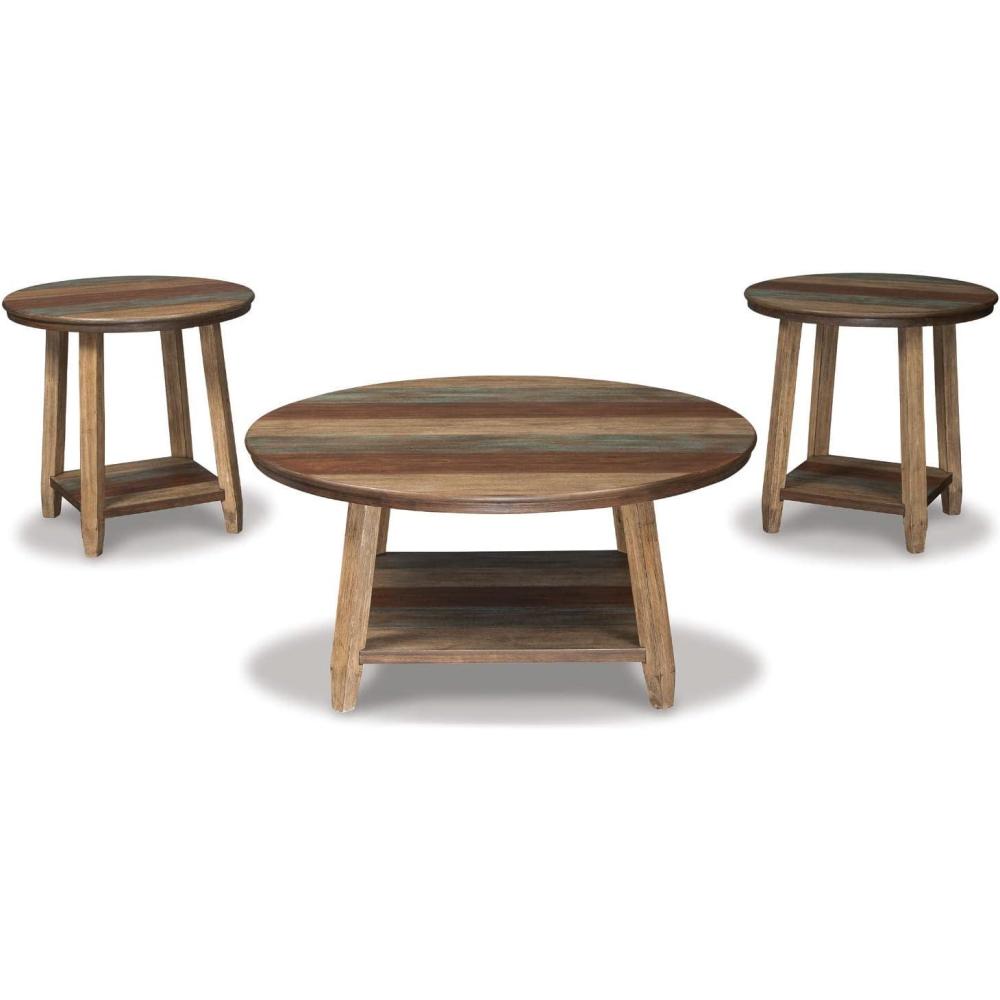 imageSignature Design by Ashley Raebecki 3Piece Rustic Table Set Includes Coffee Table and 2 End Tables Multi Color Plank DesignMulti Color