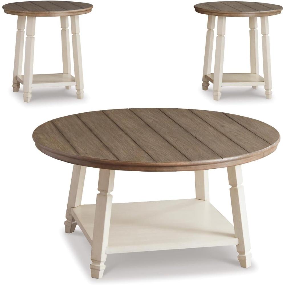 imageSignature Design by Ashley Raebecki 3Piece Rustic Table Set Includes Coffee Table and 2 End Tables Multi Color Plank DesignWhitewash