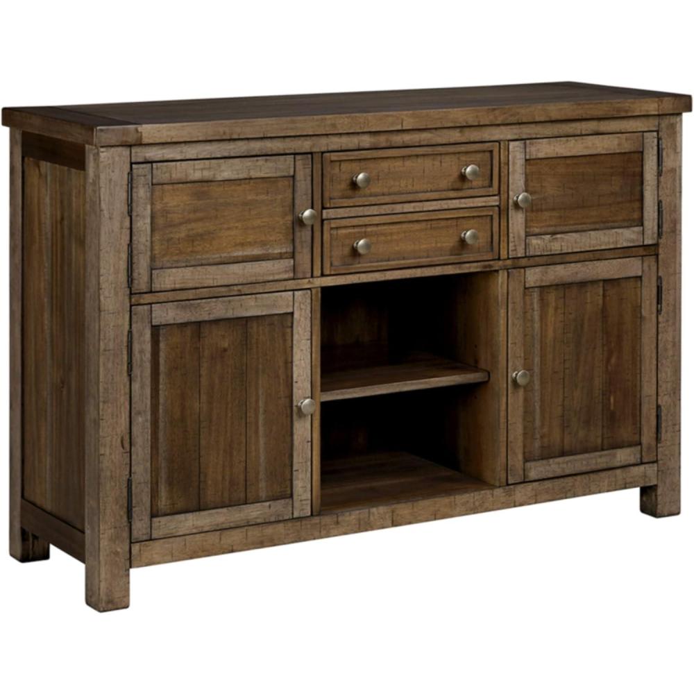 imageSignature Design by Ashley Wildenauer Farmhouse Dining Buffet with Drawers and Adjustable Shelves Light Brown ampamp BlackBrown
