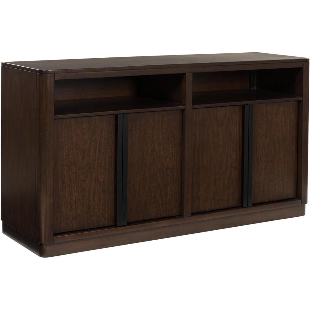 imageSignature Design by Ashley Wildenauer Farmhouse Dining Buffet with Drawers and Adjustable Shelves Light Brown ampamp BlackDark Brown